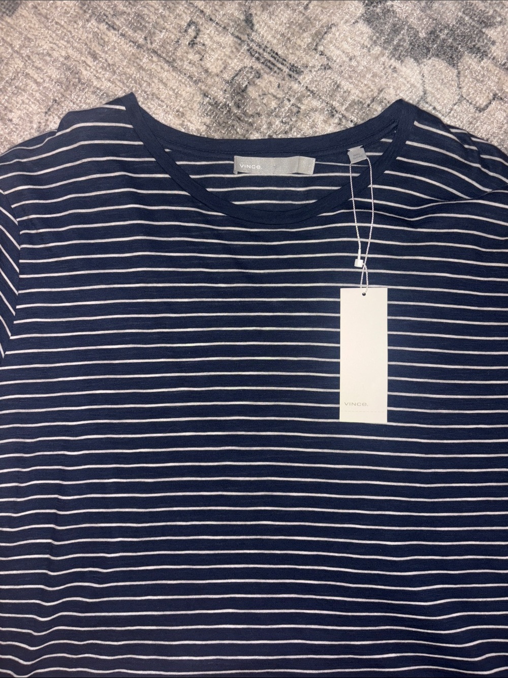 Vince Navy and White Striped Short Sleeve Crew